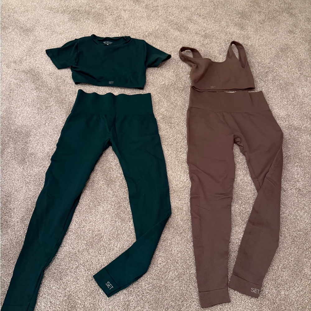 SET Active Ribbed sets in Emerald Green & Cafe Brown Activewear - Picture 2 of 7